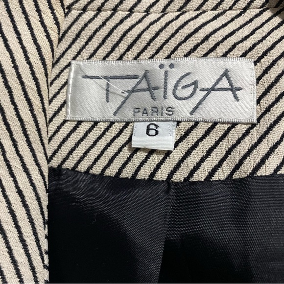 Taiga Paris Black Beige Striped Viscose Blazer Jacket - Picture 6 of 6